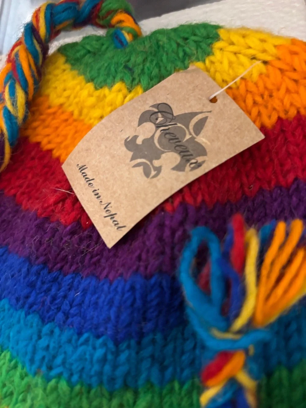 Handmade Rainbow Knit Sherpa Hat - Multicolor Softly Lined